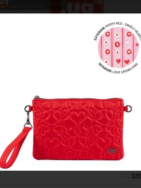 Lug Ziplet Wristlet RFID Wallet Poppy Red Quilted Heart Pattern. NWT